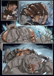 absurd_res animal_humanoid armor art-accountant blaidd_(elden_ring) canid canid_humanoid canine canine_humanoid canis chest_growth clothing elden_ring fromsoftware fur grey_body grey_fur growth hi_res humanoid male mammal mammal_humanoid muscular mythological_canine mythological_creature mythology paws ranni_the_witch species_transformation torn_clothing transformation werecanid werecanine werecreature werewolf wolf