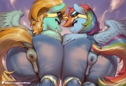 2026 ai_generated animal_genitalia animal_pussy anus ass cloudwings dock equid equine equine_pussy eyewear explicit female female_only feral genitals hi_res lightning_dust_(mlp) looking_back mare mammal my_little_pony outside pegasus pony pussy rainbow_dash_(mlp) sky tail vagina vulva wonderbolts_(mlp) clitoris friendship_is_magic hasbro duo duo_female duo_focus anatomically_correct blush female_focus g4 nudity orgasm