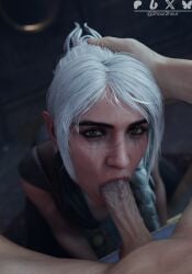 1boy 1girls 2hour2 3d 3d_render baldur's_gate baldur's_gate_3 big_penis braided_hair deepthroat elf_female green_eyes looking_at_viewer oral penis penis_in_mouth pointy_ears running_mascara runny_makeup scar shadowheart sucking_penis white_hair