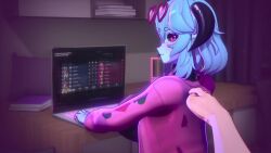 1boy 1girls 3d 3d_animation animated ass black_choker blobcg blue_body blue_hair blue_skin choker cum cum_in_pussy cum_inside doggy_style female heart-shaped_pupils hi_res horns huge_ass huge_breasts long_video longer_than_one_minute masturbation opaluva opaluva_(character) original original_character penetration pink_eyes pointy_ears sex short_hair sound straight tagme vaginal_penetration vaginal_sex video voice_acted