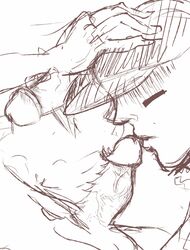 close-up dedan digital_media_(artwork) gay hand_on_head kissing_penis klaidon male male/male male_only off_(game) penis sketch the_batter