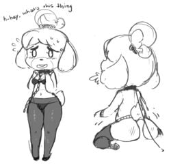 animal_crossing ass blush bondage breasts chains collar doubutsu_no_mori embarrassed femsub furry gats gats_(nougats) isabelle_(animal_crossing) kneeling leash monochrome nintendo rough_sketch shizue_(doubutsu_no_mori) sketch slave source_request standing tagme year_request