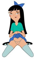 1girls black_hair disney_channel female_focus female_only freeman2 phineas_and_ferb pussy skirt_lift stacy_hirano white_background