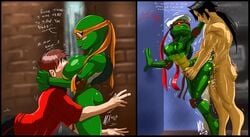 areola breasts casey_jones cleavage erect_nipples human_is_better michelangelo monkeyxflash nipples raphael rule_63 teenage_mutant_ninja_turtles