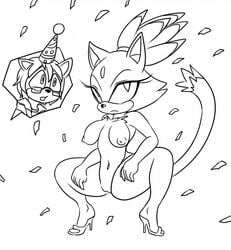 blaze_the_cat breasts cat feline female glasses line_art male monochrome nipples nude pinkthehedgehog2 sonic_(series) squatting tagme vulva