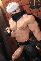 abs ai_generated bara bara_body bara_tiddies bara_tits barazoku big_muscles cock dick gay gay_male hidden_face himbotiger huge_cock huge_muscles huge_pecs hunk maplestory mask mmorpg mouth_mask muscle muscles muscular_arms muscular_male nexon ninja pecs pectorals penis scarf shadower shadower_(maplestory) six_pack thief yaoi