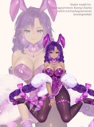 1girls big_breasts blue_eyes bow braid breasts cha_cha_(vtuber) child_bearing_hips cleavage curvy dark-skinned_female dark_skin detached_collar earrings female fishnet_pantyhose fishnets heart high_heels highres hips huge_breasts indie_virtual_youtuber jewelry large_breasts leotard long_hair massive_breasts mature_female milf mole mole_under_mouth mommy necklace official_art orange_sekaii pantyhose pink_bow playboy_bunny purple_hair purple_leotard reference_sheet simple_background thick_thighs thigh_strap thighs twin_braids very_long_hair virtual_youtuber vtuber wrist_cuffs