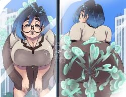 1girls ass between_buttocks big_ass big_breasts breasts clothing_entrapment crush crushing ditya_(suupakuu) fart fart_cloud fart_fetish farting farting_on_another female giantess huge_ass huge_breasts huge_thighs kissing oversized_fellatio sagging_breasts supakujitou suupakuu thick_thighs trapped_in_butt trapped_in_clothing trapped_under_ass
