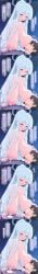 1girls big_breasts blue_archive blue_hair breastfeeding breasts comic compilation female female_focus halo japanese_text lactating lactation light_skin long_breasts milk night noa_(blue_archive) noa_(pajamas)_(blue_archive) tagu_hblabe text