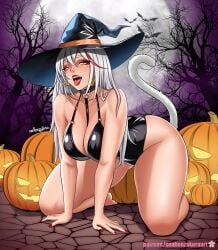 1girls 2d aegir_(azur_lane) agir_(azur_lane) azur_lane big_breasts big_thighs blonde_female blonde_hair breasts bust busty chest curvaceous curvy curvy_figure digital_media_(artwork) female halloween halloween_costume halloween_decoration halloween_pumpkin halloween_theme hat hips huge_thighs kneeling knees large_breasts large_thighs latex latex_bra latex_skinsuit latex_suit legs light-skinned_female light_skin on_all_four on_all_fours on_fours on_knees pumpkin senbonzakuraart slim_waist tail thick thick_hips thick_legs thick_thighs thighs tongue tongue_out voluptuous waist white_hair wide_hips wide_thighs witch witch_costume witch_hat