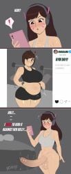 1futa 1girls 2d belly belly_overhang brown_hair chubby chubby_belly chubby_female d.va erection female futanari g3mma light-skinned_female light-skinned_futa light_skin mei_(overwatch) overwatch overwatch_2 penis tagme