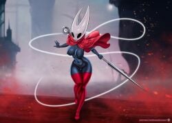 1girls alluring background_thighs_thighs big_breasts big_eyes big_thighs black_bodysuit black_eyes breasts breasts_exposed breasts_out calves cloak dark-skinned_female dark_skin enticing exposed_breasts female female_focus female_only fit fit_female girl_solo helmet hollow_knight hollow_knight:_silksong hollow_knight_(franchise) hornet_(hollow_knight) horns knight legs mask masked masked_female nipples no_nipples nude_breasts only_girl only_woman posing senbonzakuraart slim_waist solo solo_female solo_focus solo_girl solo_woman spear standing stockings the_knight_(hollow_knight) thick_hips thick_legs thick_thighs thighhighs thighs voluptuous voluptuous_female weapon wide_hips woman_only woman_solo