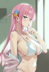 1girls artist_request big_breasts bikini blue_eye blue_eyes blush bocchi_the_rock! breasts busty cleavage female female_only finger_to_mouth gotou_hitori half-closed_eyes hi_res jacket large_breasts long_hair looking_at_viewer navel open_jacket pink_hair pose posing retro retro_artstyle seductive seductive_look sensual sexy sexy_pose sideboob silver_bikini solo voluptuous
