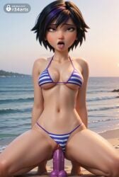 1girls ai_generated barefoot beach big_hero_6 big_hero_6:_the_series bikini bikini_bottom_aside black_hair blue_bikini breasts brown_eyes clitoris clothing_aside collarbone day dildo dildo_in_pussy dildo_insertion dildo_riding female female_masturbation gogo_tomago halterneck hi_res kneeling lips looking_at_viewer marvel marvel_comics masturbation medium_breasts mole mole_on_breast multicolored_hair navel object_insertion ocean open_mouth outdoors purple_hair pussy pussy_juice r34arts sex_toy short_hair solo spread_legs squatting streaked_hair striped_bikini striped_clothes swimsuit tan tongue tongue_out uncensored vaginal_insertion vaginal_masturbation vaginal_object_insertion vaginal_penetration water