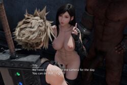 2boys 3d abs barret_wallace black_gloves black_hair black_tank_top black_thighhighs blonde_hair breasts buster_sword ca11ahan ca11ahan112 chest_hair cloud_strife collarbone completely_nude cuckold dark-skinned_male dark_skin earrings english_text female final_fantasy final_fantasy_vii final_fantasy_vii_remake fingerless_gloves gloves hand_on_own_hip height_difference highres index_finger_raised interracial jewelry large_breasts large_penis long_hair looking_at_another male_pubic_hair materia multiple_boys muscular muscular_male navel netorare nipples nude parted_lips penis prosthetic_weapon pubic_hair pussy red_eyes single_earring stomach straight sub_for_couple sword sword_on_back talking tank_top testicles thighhighs tifa_lockhart uncensored very_long_hair weapon weapon_on_back
