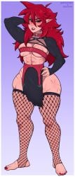 abs alternate_costume angry angry_expression angry_face belt_around_boobs curvy elf_ears fangs female_abs god_complex huge_ass huge_breasts morrigan_(npczoey) muscular muscular_female npczoey red_eyes red_hair scarred scars scars_all_over sharp_claws sharp_fingernails sharp_teeth shortstack stirrup_legwear stirrup_socks