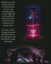 ahe_gao ai_assisted ai_generated anthro comic english_text furry_female heart-shaped_pupils hearts_around_head heterochromia magic mind_control one_eye_half-closed petite potion potion_bottle slave snow_leopard tears to_be_continued