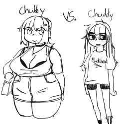 big_breasts chubby chubby_belly chubby_female chud female female_only femcel flat_chest flat_chested meme meme_reference plukoro skinny skinny_female tagme thick_thighs thin_female twitter yuri