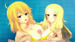 1boy 1boy2girls 2girls 3d animated blonde_hair blue_eyes censored censored_penis cock collaborative_paizuri collaborative_titfuck double_paizuri double_titfuck female golden_bikini golden_bra green_eyes hairclip heterochromia jack_the_gaijin koikatsu long_hair male male_pov no_sound paizuri paizuri_lead_by_female penis pool red_eyes ryouna_(senran_kagura) senran_kagura senran_kagura_(series) shiki_(senran_kagura) short_hair tagme threesome titjob video yellow_bikini yellow_bra