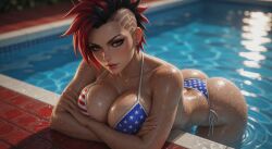 1girls ai_generated american american_female american_flag_bikini athletic athletic_female bending_over big_ass bikini black_hair brown_eyes bubble_butt female_focus fit fit_female huge_ass looking_at_viewer mohawk mohawk_hairstyle multicolored_hair original original_character pool poolside red_hair sexy sexy_body sexy_female solo solo_female tagme toned toned_female two_tone_hairstyle wet wet_body arms_crossed crossed_arms