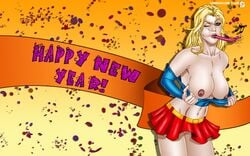 1girls dc female female_only leandro_comics new_year new_years_eve solo supergirl superman_(series) wink