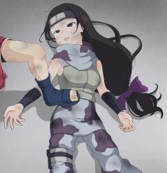 2girls black_eyes black_hair dirty forehead_protector kin_tsuchi low-tied_long_hair naruto_(classic) naruto_(series) ribbon ryona sakura_haruno_(genin) scarf stomping very_long_hair