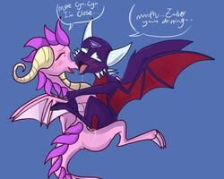 ass blush cynder dragon ember_(spyro) female horns multiple_girls pussy_juice spyro_the_dragon tail wings yuri