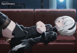 2b_(nier:automata) after_sex ahe_gao ai_generated anime anime_style artist_name black_dress black_gloves black_thighhighs blue_eyes boots breasts breasts_out couch cum cum_in_pussy cumdrip dress feather-trimmed_sleeves female from_side full_moon gloves hairband hentai hi_res indoors juliet_sleeves long_sleeves lying medium_breasts mole mole_under_mouth moon mystic_maidens nier nier:_automata nier_(series) night nipples no_blindfold on_back on_couch open_mouth patreon puffy_sleeves saliva short_hair solo thigh_boots thighhighs thighhighs_under_boots tongue tongue_out torn_clothes white_hair yorha_2b