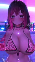 1girls animated bikini bikini_bottom bikini_top breasts collar female gloves gradient_hair jewelry large_breasts latex_clothing latex_gloves leopard_print leopard_print_bikini leopard_print_panties looking_at_viewer panties pool side-tie_panties silentium1620 silya swimming_pool tagme touching_breast v_sign video vrchat vrchat_avatar