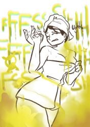 bianda_(polapolabianda) black_hair fanning fart fart_cloud fart_fetish farting no_color polapolabianda towel towel_only wet wet_body