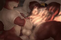 3:2 anal anal_sex anthro anthro_on_anthro anthro_penetrated anthro_penetrating anthro_penetrating_anthro armpit_hair balls barbell_piercing bed belly big_belly bodily_fluids body_hair breath chest_hair clothing dinosaur duo erection father father_and_child father_and_son foreskin furniture genital_fluids genitals grin hat headgear headwear hi_res humanoid_genitalia humanoid_penis johnthelewd_art lying male male/male male_penetrated male_penetrating male_penetrating_male muscular muscular_anthro muscular_male nipple_barbell nipple_piercing nipples nude obscured_eyes on_back on_bed overweight overweight_anthro overweight_male parent parent_and_child parent_and_son penetration penile penile_penetration penis penis_in_ass piercing precum precum_squirt prehistoric_species pubes red_body reptile scalie sex shirt smile son sweat sweaty_face t-shirt tan_balls tan_body tan_penis topwear uncircumcised undressing vein veiny_penis white_clothing white_shirt white_t-shirt white_topwear