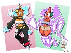 after_transformation belt blue_eyes blue_hair burnet_(pokemon) chabble electrical_hair female floating ghost ghost_girl headphones hoodie lamp orange_body outfit_swap pokémon_(species) pokemon pokemorph post-transformation purple_hair rotom_burnet_(chabble) shantae shantae_(character) shiny_pokemon shorts transformation visual_pun yellow_eyes