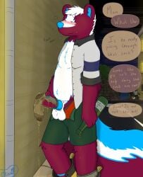 absurd_res alcohol animal_genitalia animal_penis anthro balls beverage blush bodily_fluids body_hair boots bottomwear canine_genitalia canine_penis caught_in_the_act clothed clothing cock_sock cum_stains dialogue digital_media_(artwork) drunk english_text erection footwear fur genital_fluids genitals hair hi_res knot legwear male mammal mephitid messy night olidre olidre_(olidre) outside peeing penile penis penis_clothing plant public public_nudity sex shoes skunk smelly smile sock_fetish socks solo speech_bubble substance_intoxication tail text topwear underwear urine urine_stream urine_through_clothing watersports