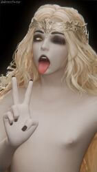 1boy 3d blender blender_(artwork) blender_(software) blender_cycles blonder_hair desess3intes elden_ring femboy fromsoftware looking_at_viewer miquella miquella_the_kind pale_skin peace_sign red_eyes render shadow_of_the_erdtree solo tagme twink