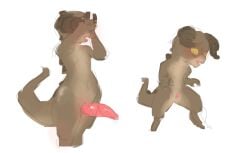 2_horns absurd_res animal_genitalia anthro bethesda_game_studios big_penis bodily_fluids chibi claws deathclaw dripping erection fallout femboy genitals hands_up hecreat hi_res horn male microsoft open_mouth penis reptile scalie shy simple_background small_penis solo tagme tail teeth