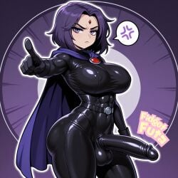 ai_generated balls big_ass big_balls big_breasts big_penis breasts cartoon cartoony fit futa_only futanari hidden_penis intersex penis penis_bulge raven_(dc) skin_tight toned