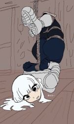 1girls armor black_hair english_text facing_floor fat_ass female female_only floor mirage_(monam) monmaamn original original_character pantyhose pixel_art rope_bondage scared solo swearing tagme text tied_up white_hair wide_hips wooden_floor