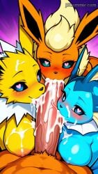 1boy 3girls ai_generated anthro anthro_on_anthro big_breasts big_penis blowjob blowjob_face breasts canine cheek_bulge cock_worship collaborative_fellatio cum cum_facial cum_in_mouth cum_inside cum_on_breasts cum_on_face eeveelution fellatio female female_on_anthro flareon generation_1_pokemon heart-shaped_pupils irrumatio jolteon jscammie kneeling kneeling_oral_position kneeling_position looking_at_viewer male male_anthro/female_anthro male_on_anthro male_pov mfff mfff_foursome naked naked_female naked_male nude nude_female nude_male oral oral_penetration oral_sex penis penis_lick penis_licking pokemon pokemon_(species) pokemorph pov pov_blowjob pov_eye_contact puffed_cheeks smile triple_blowjob triple_fellatio vaporeon
