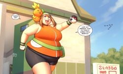 bbw belly_overhang better_with_salt big_belly big_female blush chubby chubby_female embarrassed fat fat_ass fat_female fat_fetish fat_girl fat_woman fatty female large_female may_(pokemon) obese obese_female overweight overweight_female pig plump pokeball pokemon pokemon_rse pork_chop speech_bubble thick_thighs torchic tubby weight_gain