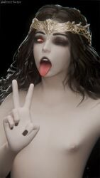 1boy 3d black_hair blender blender_(artwork) blender_(software) blender_cycles desess3intes elden_ring femboy fromsoftware looking_at_viewer miquella miquella_the_kind pale_skin peace_sign red_eyes render shadow_of_the_erdtree solo tagme twink