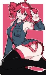 1girls 2d 2d_(artwork) ahoge arm_tattoo arm_up armpits ass ass_focus big_ass big_breasts breasts clothed clothed_female clothing curvaceous curvy curvy_female curvy_figure detached_sleeves female female_only fully_clothed kasane_teto large_ass large_breasts laying_on_side michihirogswr miniskirt no_panties plump plump_ass posing red_eyes red_hair simple_background sitting sitting_on_floor skindentation skirt solo solo_female tattoo thick_ass thick_thighs thighhigh_boots thighhighs thighs twin_drills upskirt utau