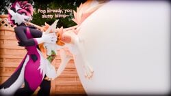 16:9 3d_(artwork) anthro balls balls_grab belly belly_expansion big_balls big_belly big_penis black_body black_fur bodily_fluids breasts claws close_to_bursting colored_cum cum cum_ballooning cum_in_mouth cum_inside day digital_media_(artwork) domestic_cat duo ear_grab ear_pull erection expansion face_fucking felid feline felis fellatio fur futa/futa futanari genital_fluids genitals green_cum hair hi_res holding_balls holding_ear holding_head huge_belly humanoid_genitalia humanoid_penis hyper hyper_belly hyper_cum hyper_cumflation hyper_inflation imminent_popping immobile implied_popping inflation intersex intersex/intersex irrumatio leg_markings light looking_at_another lunafolf_(vulper) mammal markings nerthus_(vaqueroserg) nude open_mouth oral oral_penetration orange_body orange_fur orange_hair outside outside_sex penetration penile penis penis_in_mouth pink_penis sex standing standing_fellatio standing_sex sunlight tail text tongue unusual_bodily_fluids unusual_cum unusual_genital_fluids vaqueroserg vulper white_body white_fur widescreen