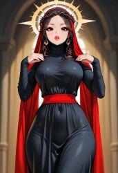abaya ai_generated bimbo crown_of_thorns dress female female_focus female_only genderswap_(mtf) halo hijab jesus_christ muslim muslim_female rule_63