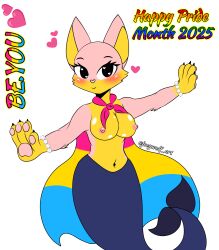 1girls black_eyes boobs_out breasts breasts_out female fox fox_ears fox_girl furry merfolk mermaid mermaid_tail oc pansexual_pride_colors pink_fur pink_nipples pink_nose pride_colors pride_month simple_background simple_coloring simple_drawing topless yellow_fur