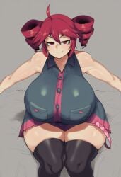 1girls ahoge ai_generated big_breasts big_thighs breasts clothed clothed_female clothing curvaceous curvy curvy_female curvy_figure female female_only fully_clothed gigantic_breasts goghkunn huge_breasts huge_thighs kasane_teto large_breasts large_thighs latex latex_thighhighs massive_breasts plump plump_breasts plump_thighs red_eyes red_hair seductive seductive_look shiny_skin sitting skindentation skirt solo solo_female thick_thighs thighhighs thighs tight_clothing top_heavy twin_drills utau voluptuous voluptuous_female wide_hips