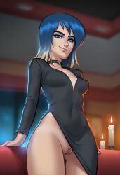 1girls 2d ai_generated blue_eyes blue_hair breasts civitai cleavage digital_drawing_(artwork) dress eve_(summertime_saga) female female_focus female_only light-skinned_female light_skin nipples nipples_visible_through_clothing no_panties no_panties_under_dress no_underwear pussy pussy_lips shaved_crotch shaved_pussy small_breasts summertime_saga teenage_girl teenager toberbog two_tone_hair