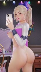 ass blonde_hair bow breasts epic_games female fortnite fortnite:_battle_royale haylee_skye_(fortnite) phone pinksaucensfw selfie