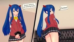 1girls 3d animated ass ass_shake big_ass blue_hair brown_eyes come_hither english_text fairy_tail fat_ass female female_only highres huge_ass koikatsu_(medium) legs looking_at_viewer looking_back multiple_views naughty_face no_panties open_mouth sensual sexy skirt smile solo tagme teasing thighs tongue twintails video voluptuous wendy_marvell