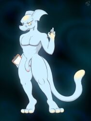 2025 3:4 3_toes 4_fingers abstract_background alien anthro athletic athletic_anthro athletic_male balls big_penis big_tail blue_body clipboard digital_media_(artwork) earhole exposure_variation feet fingers foreskin genitals helix_(monodreams) hi_res looking_at_viewer male monodreams penis solo tail toes writing_utensil yellow_eyes