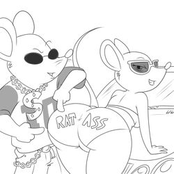 anthro benjamin_stilton bent_over geronimo_stilton_(series) male monochrome sunglasses tagme thea_stilton